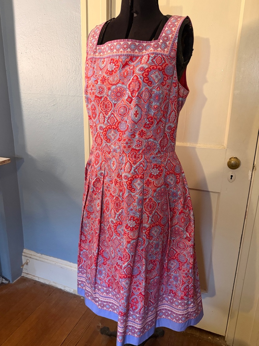 Talbots Red and Light Blue Medallion Print Dress, size 12